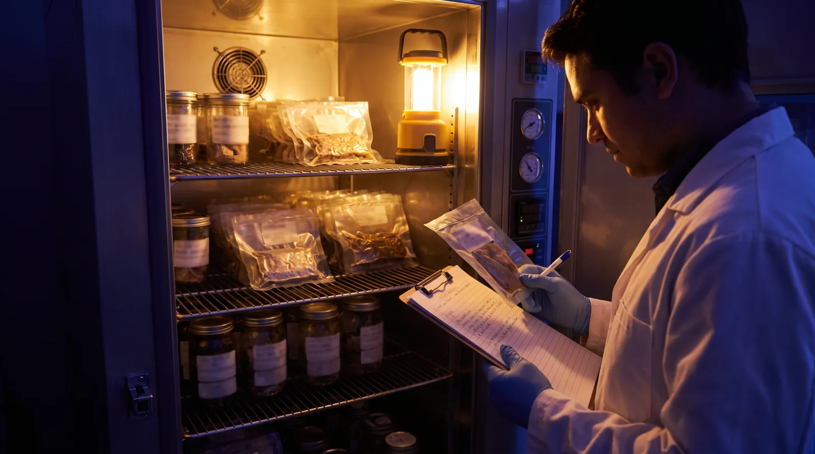 Packaged food samples in a shelf-life stability study